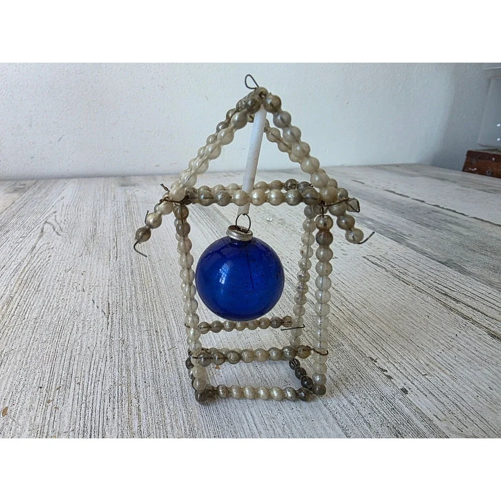 Antique czech Beaded glass ornament ball Xmas tree